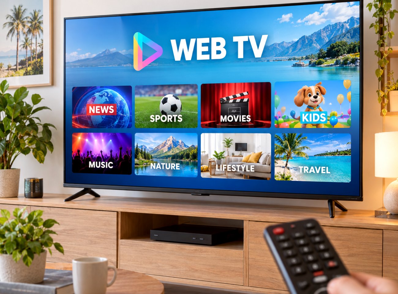 A Web TV channel playing on a living-room television