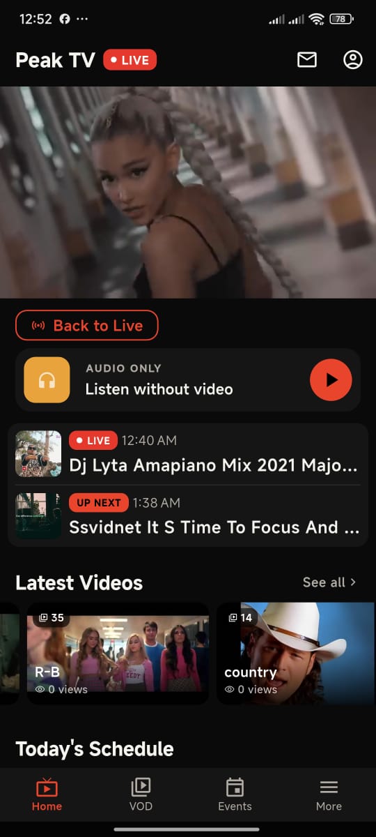 TV app &mdash; Live channel player with schedule