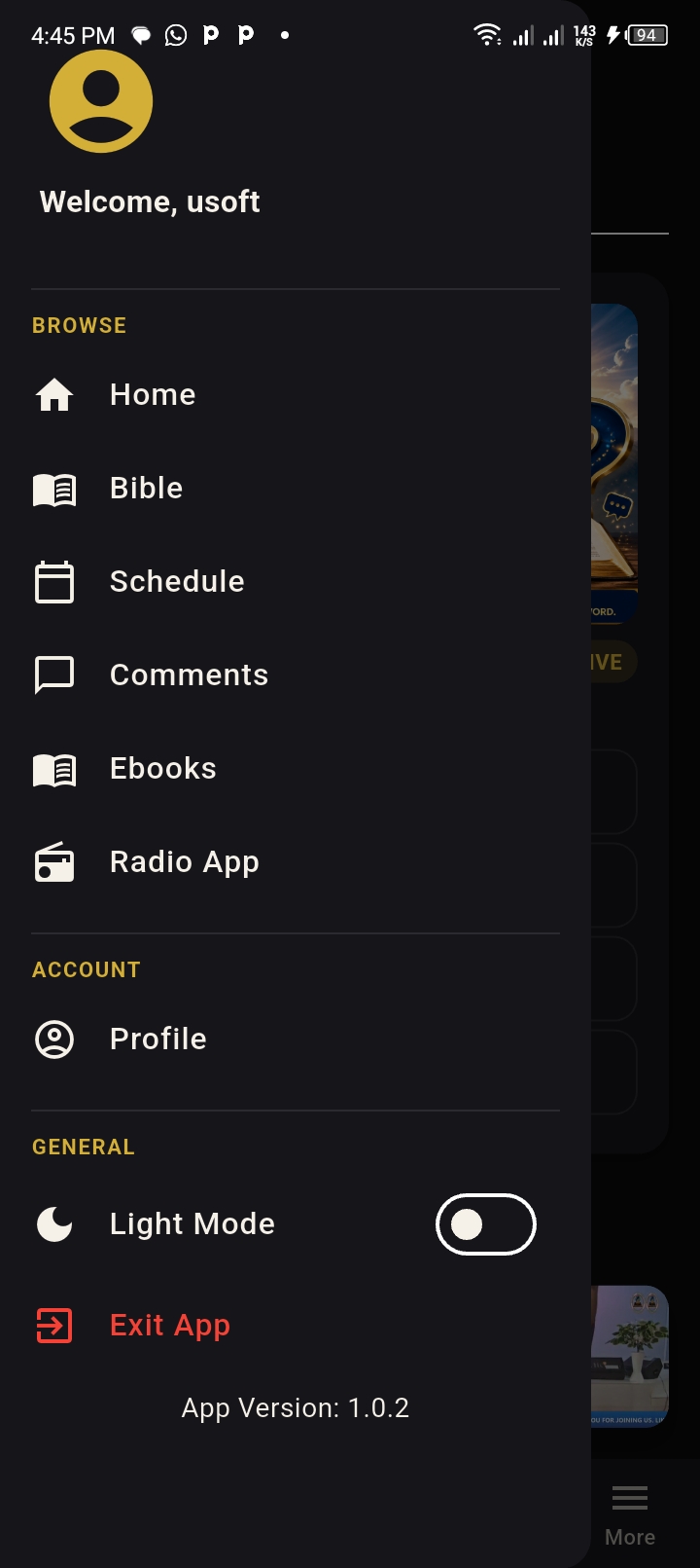 TV app &mdash; Menu &mdash; radio and TV, one account